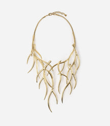 Collier plastron rigide, doré, inspiré de la forme des branches et des bois de cerfs.