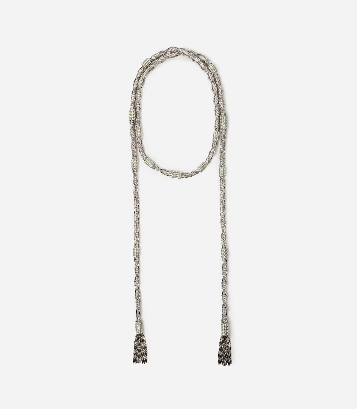 Collier écharpe argenté chaines et strass